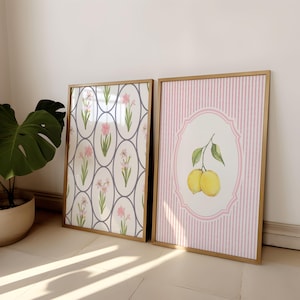 Lot de 2 citrons impression d&#39;art citrons et rayures art cuisine grand-millénaire décoration murale art mural imprimable coeur de chalet cadeau de pendaison de crémaillère