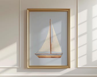 Vintage Sailboat Matte Print, Blue Sailboat Wall Art, Nautical Nursery Wall Art, Watercolor Nursery Decor, Boys Room Decor