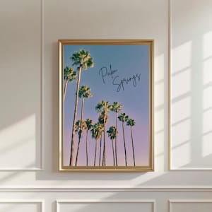 Plakat retro California Palm Springs, wydruk artystyczny Palm Trees, dekoracja łazienki Beach House, sztuka nadmorska, dekoracja ścienna Boho, dekoracja pokoju w akademiku