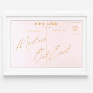Vintage Strand-Postkarten-Plakat, treffen mich heraus East-Druck, Hamptons-Wandkunst, Montauk-Druck, trendiger horizontaler Druck, Retro-Studio-Ästhetik