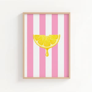 Pink & Gelb Küche Wand Kunst Zitronen Art Print Zitrone und Streifen Kunstdruck Printable Wandkunst Frauen Einweihungsparty Geschenk Zitrone Dekor