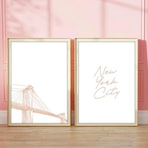 NYC poster set of 2 | New York City travel poster | Minimalist aesthetic | neutral city art | cityscape art print | New York City art