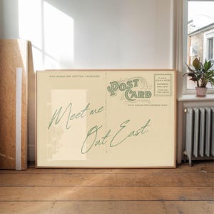 Vintage strand ansichtkaart poster, Meet Me Out East-print, kunst aan de muur Hamptons, Montauk-print, trendy horizontale print, esthetiek retro appartement