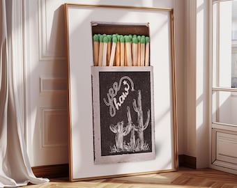 Western Matchbook Matte Art Print, Coastal Cowgirl Print, Bar Cart Decor, Dorm Room Decor, Vintage Rodeo Poster, Western Matchbox Poster