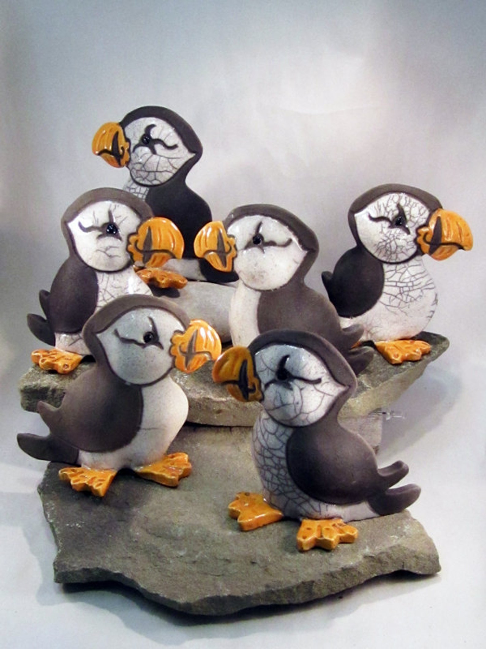 Raku Pottery Clay Puffin ceramic animal pottery rustic decor Etsy