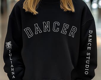 Personalized Dancer Sweatshirt, Custom Dance Team Gift, Unique Dance Lover Apparel, Ballet Shoes, Studio Name, Crewneck, Competition Apparel