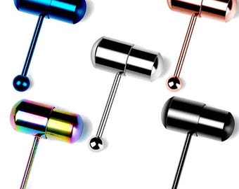 vibrating clip on tongue ring PVD Rainbow Vibrating Barbell Tongue Ring 14G 16mm