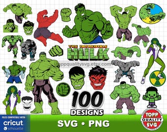 Hulk 100 cliparts bundle: Superhero SVG cut files for Cricut / Silhouette (craft supply)