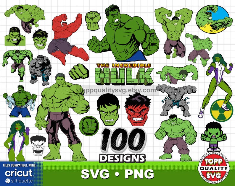 Hulk 100 Cliparts: Superheld SVG-Schnitt-Dateien für Cricut / Silhouette (Bastelbedarf) Bild 1
