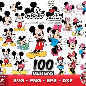 Mickey en Minniee 100 clipartbundels, ambachtelijke levering, Mickey svg-bestanden knippen voor Cricut / Silhouette, Mickey png, eps-bestanden, instant download