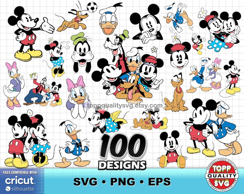 Classic Mickey and Friends 100 cliparts bundle: SVG files for Cricut / Silhouette (craft supply) image 1