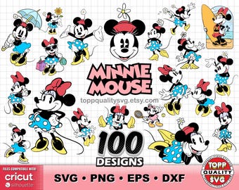 Paquete de 100 imágenes prediseñadas clásicas de Minnie Mouse: archivos de corte SVG para Cricut/Silueta (material para manualidades)