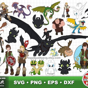 Cartoon Dragon clipart bundel, afdrukbare ambachtelijke levering, Train Your Dragon svg-bestanden knippen voor Cricut / Silhouette, dragon eps, png, dxf-bestanden