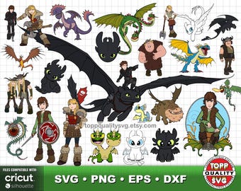 Cartoon Dragon clipart bundle, printable craft supply, Train Your Dragon svg cut files for Cricut / Silhouette, dragon eps, png, dxf files