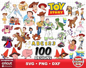 Paquete de 100 cliparts de Toy Story + alfabeto: archivos de corte SVG para Cricut/Silueta (material para manualidades)