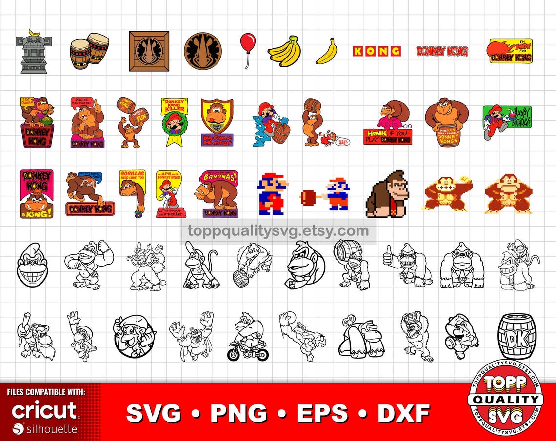 Donkey Kong 100 Cliparts Bundle: SVG Cut Files for Cricut / Silhouette ...