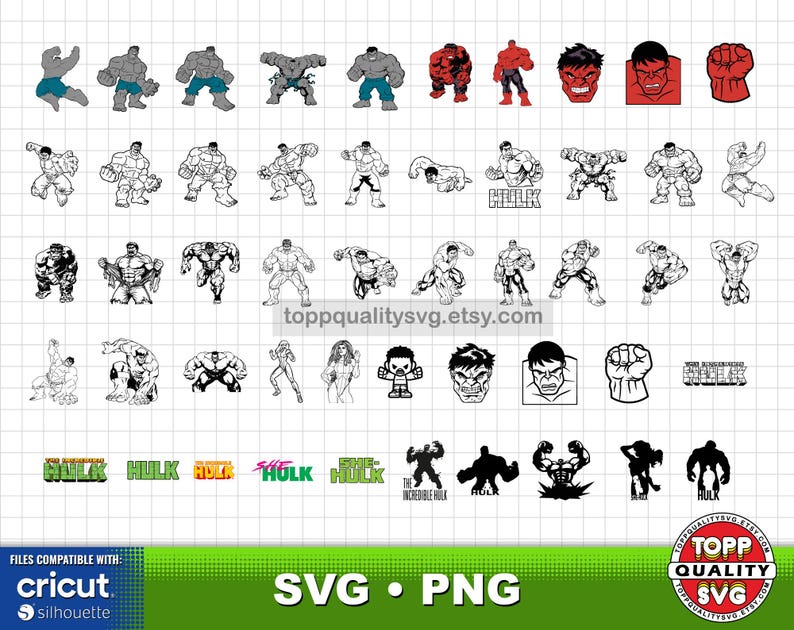 Hulk 100 Cliparts: Superheld SVG-Schnitt-Dateien für Cricut / Silhouette (Bastelbedarf) Bild 4