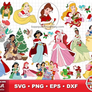 Pacchetto clipart di Natale delle principesse: file di taglio SVG per Cricut/Silhouette (materiale per lavori artigianali stampabili)