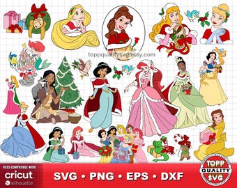 Bundel met kerstclipart prinsessen: SVG-bestanden knippen voor Cricut / Silhouette (afdrukbaar knutselmateriaal)