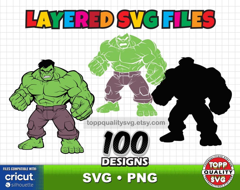 Hulk 100 Cliparts: Superheld SVG-Schnitt-Dateien für Cricut / Silhouette (Bastelbedarf) Bild 5