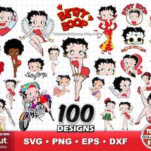 Betty Boop 100 clipartbundel, afdrukbare ambachtelijke levering, Betty Boop svg-bestanden knippen voor Cricut / Silhouette, Betty Boop eps-, png-, dxf-bestanden