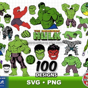 Hulk 100 cliparts bundle, craft supply, Hulk svg cut files for Cricut / Silhouette, superhero Hulk png, instant download