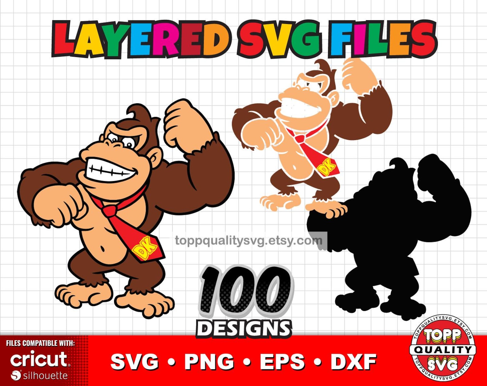 Donkey Kong 100 Cliparts Bundle: SVG Cut Files for Cricut / Silhouette ...