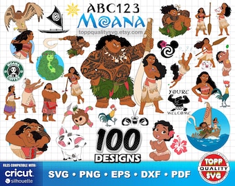 Moana 100 Cliparts Bundle + Alphabet: SVG cut files for Cricut / Silhouette (printable craft supply)