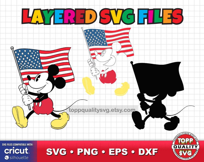 Mickey en vrienden 4 juli clipartbundel SVG-bestanden knippen (ambachtelijke levering) afbeelding 4