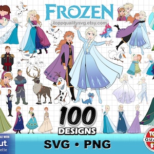 Paquete de 100 cliparts de princesas congeladas, material para manualidades, archivos de corte SVG de Frozen para Cricut/Silueta, PNG de Frozen, archivos SVG, descarga instantánea