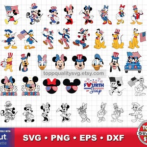 Mickey en vrienden 4 juli clipartbundel SVG-bestanden knippen (ambachtelijke levering) afbeelding 3