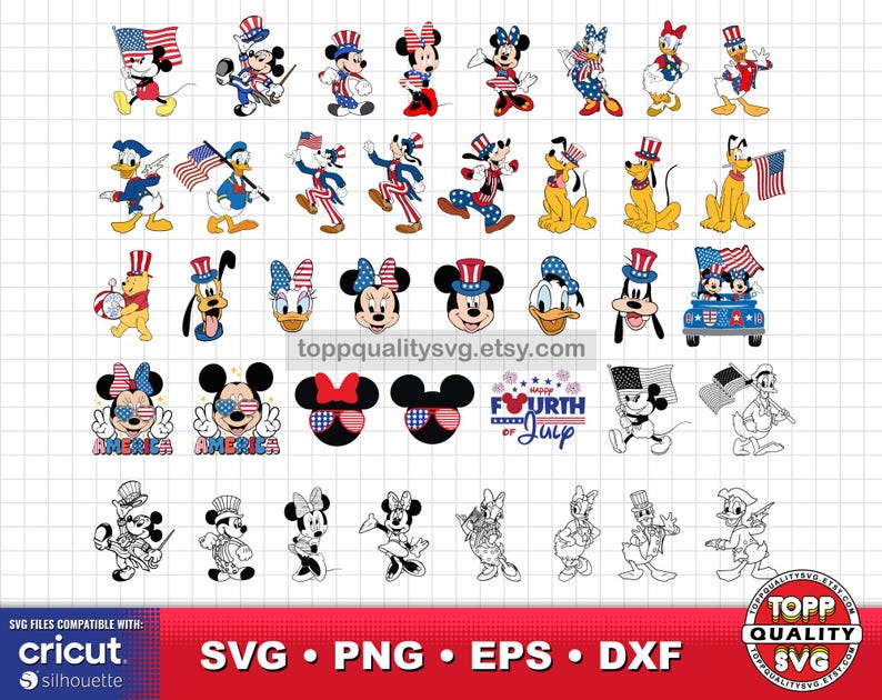 Mickey en vrienden 4 juli clipartbundel SVG-bestanden knippen (ambachtelijke levering) afbeelding 3