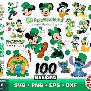 Mickey & Friends St Patrick's Day 100 cliparts bundle: SVG for Cricut, Saint Patrick designs