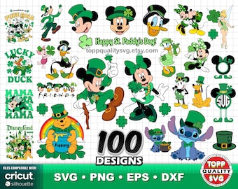 Mickey & Friends St Patrick's Day 100 cliparts bundle: SVG for Cricut, Saint Patrick designs