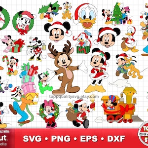 Mickey and Friends Christmas clipart bundle, printable craft supply, Christmas svg cut files for Cricut / Silhouette, Mickey png, dxf files