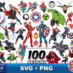 Pacote de 100 cliparts dos Vingadores, materiais para artesanato, arquivos de corte SVG dos Vingadores para Cricut / Silhouette, PNG dos Super-heróis dos Vingadores, download instantâneo