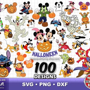 Mickey and Friends Halloween 100 cliparts bundle, craft supply, Halloween svg cut files for Cricut / Silhouette, Mickey svg, png, dxf files