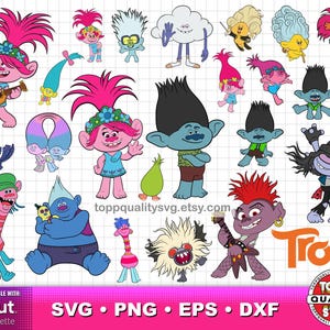 Trolls clipart bundle, printable craft supply, Trolls svg cut files for Cricut / Silhouette, Trolls Branch & Poppy png, eps, dxf files