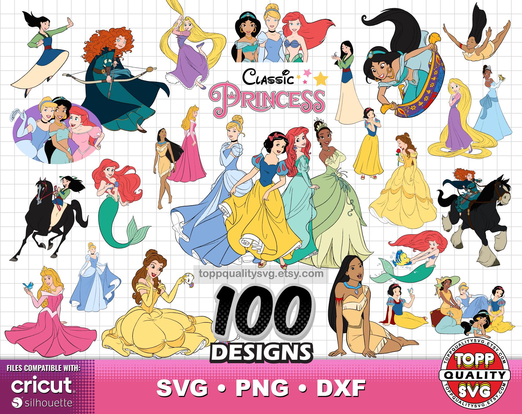 Classic Princesses 100 cliparts bundle, craft supply, Princess svg cut files for Cricut / Silhouette, fairytale princess png