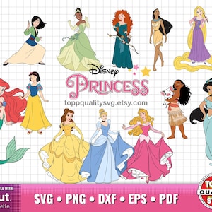 Classic Princesses clipart set, printable craft supply, Princess svg cut files for Cricut / Silhouette, fairytale princess png, dxf, eps