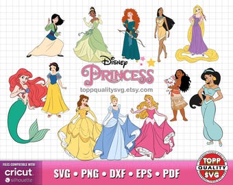 Classic Princesses clipart set, printable craft supply, Princess svg cut files for Cricut / Silhouette, fairytale princess png, dxf, eps