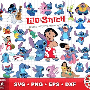 Lilo & Stitch clipartbundel, ambachtelijk aanbod, Stitch svg-bestanden knippen voor Cricut / Silhouette, Lilo and Stitch eps-, png-, dxf-bestanden
