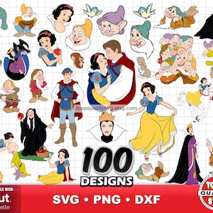 Sneeuwwitje prinses 100 clipart bundel, ambachtelijke levering, Sneeuwwitje svg-bestanden knippen voor Cricut / Silhouette, sprookjesprinses png, svg-bestanden