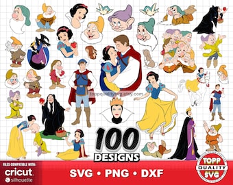 Snow White princess 100 cliparts bundle, craft supply, Snow White svg cut files for Cricut / Silhouette, fairytale princess png, svg files
