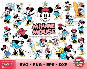 Paquete de imágenes prediseñadas clásicas de Minnie Mouse: archivos de corte SVG para Cricut/Silueta (material para manualidades imprimible)
