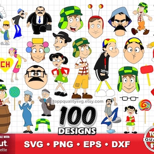 Pakiet 100 clipartów El Chavo del Ocho, materiały do majsterkowania, pliki do cięcia svg dla Cricut/Silhouette, pliki El Chavo svg, png, dxf, natychmiastowe pobieranie