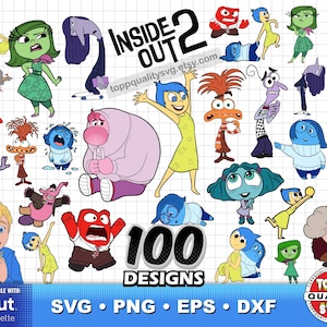 Pacchetto di 100 clipart di Inside Out, materiale per l&#39;artigianato, file di taglio SVG di Inside Out 2 per Cricut/Silhouette, file PNG, DXF ed EPS di Inside Out 2