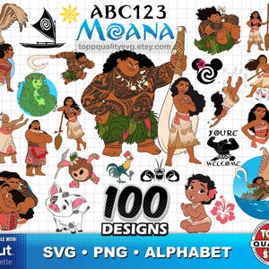 Moana 100 Cliparts Bundle + Alphabet: SVG cut files for Cricut / Silhouette (printable craft supply)