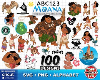 Moana 100 Cliparts Bundle + Alphabet: SVG cut files for Cricut / Silhouette (printable craft supply)