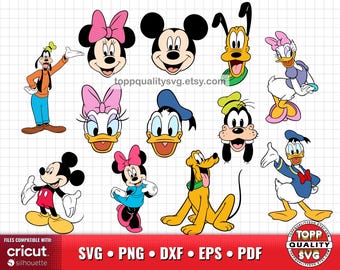 Conjunto de imágenes prediseñadas de Mickey y sus amigos, archivos Disney (svg, png, eps, pdf) para Cricut/Silueta